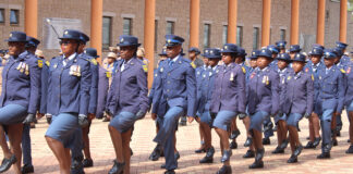 Ceremonial guard marches during the State of the Province Address in Mbombela