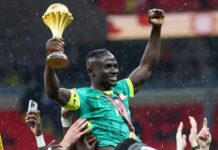 Sadio Mane celebrating after Senegal were crowned 2025 Afcon champions. Photo