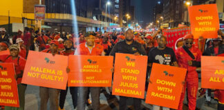 EFF condemns five year custodial sentence for Julius Malema EFF supporters holding placards in support of Julius Malema