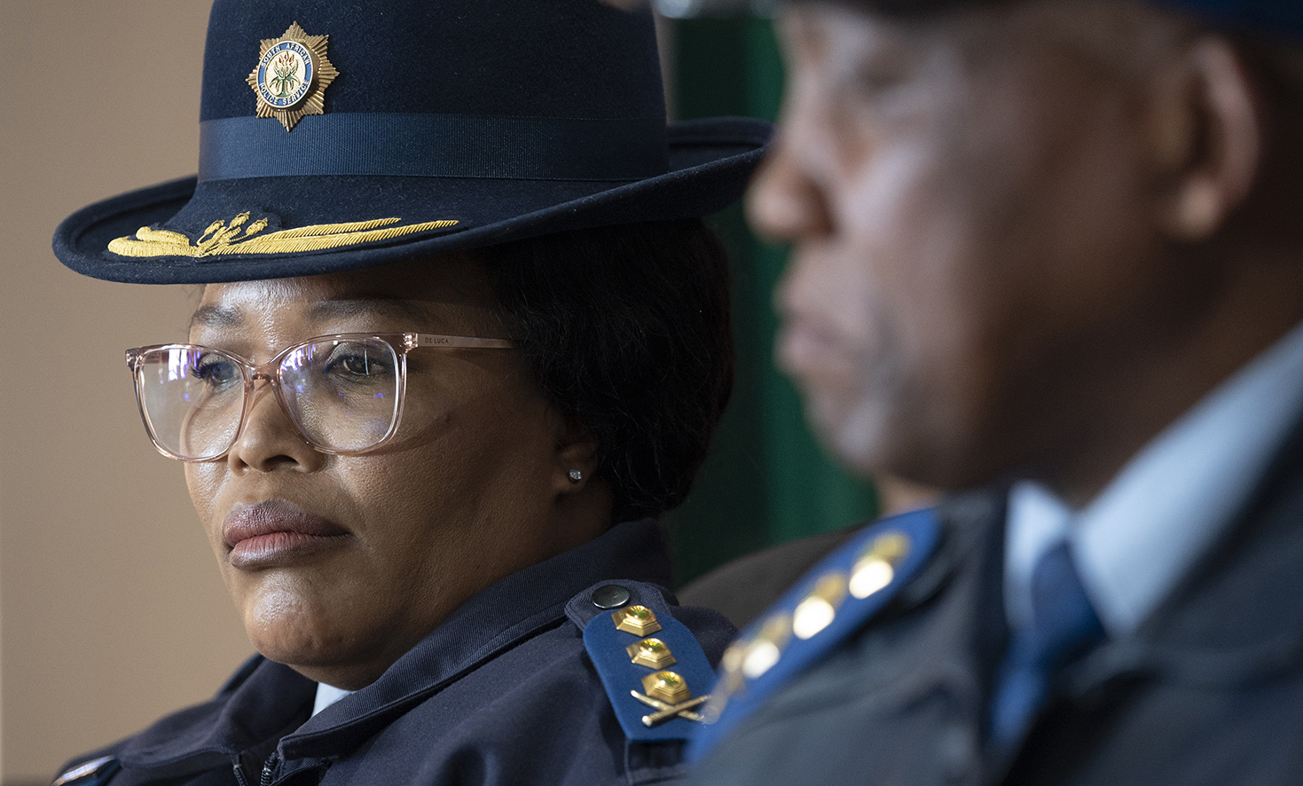 Lieutenant General Puleng Dimpane speaking at a South African Police Service event in Cape Town.