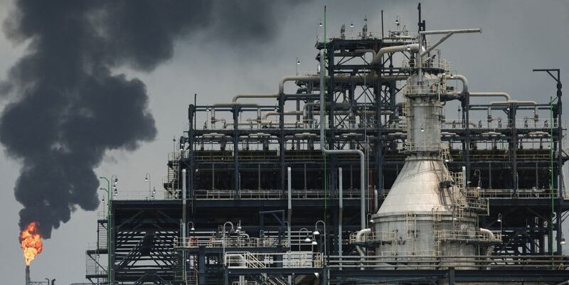 Flame rising from a gas flare at Dangote Industries oil refinery and fertilizer plant site in Lagos, Nigeria