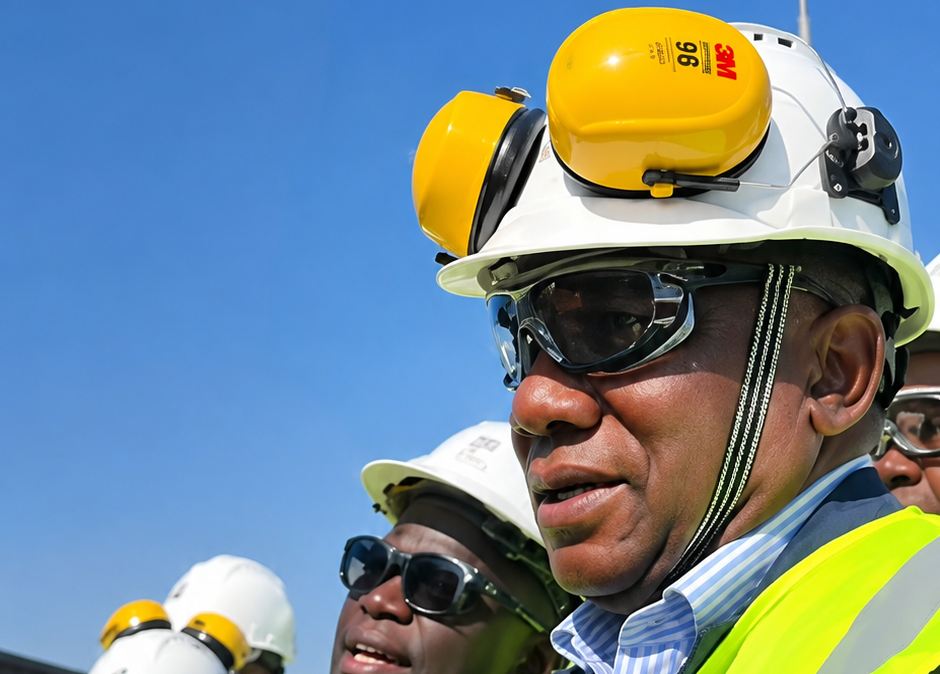 Cyril Ramaphosa teases Ronald Lamola's dark complexion at Sasol coal site