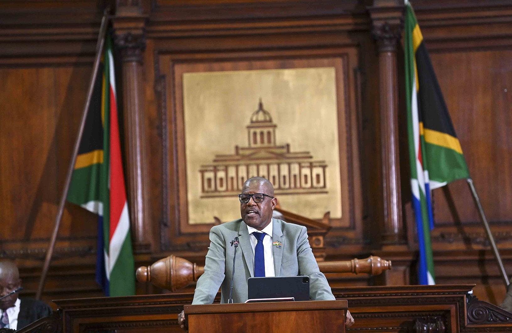 Free State MEC Ketso Makume addresses the provincial legislature during a budget speech in Bloemfontein.