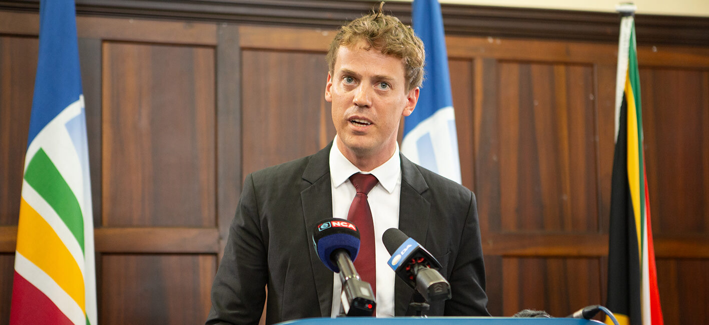 Mark Burke speaking during a Democratic Alliance media briefing on budget proposals in Cape Town.