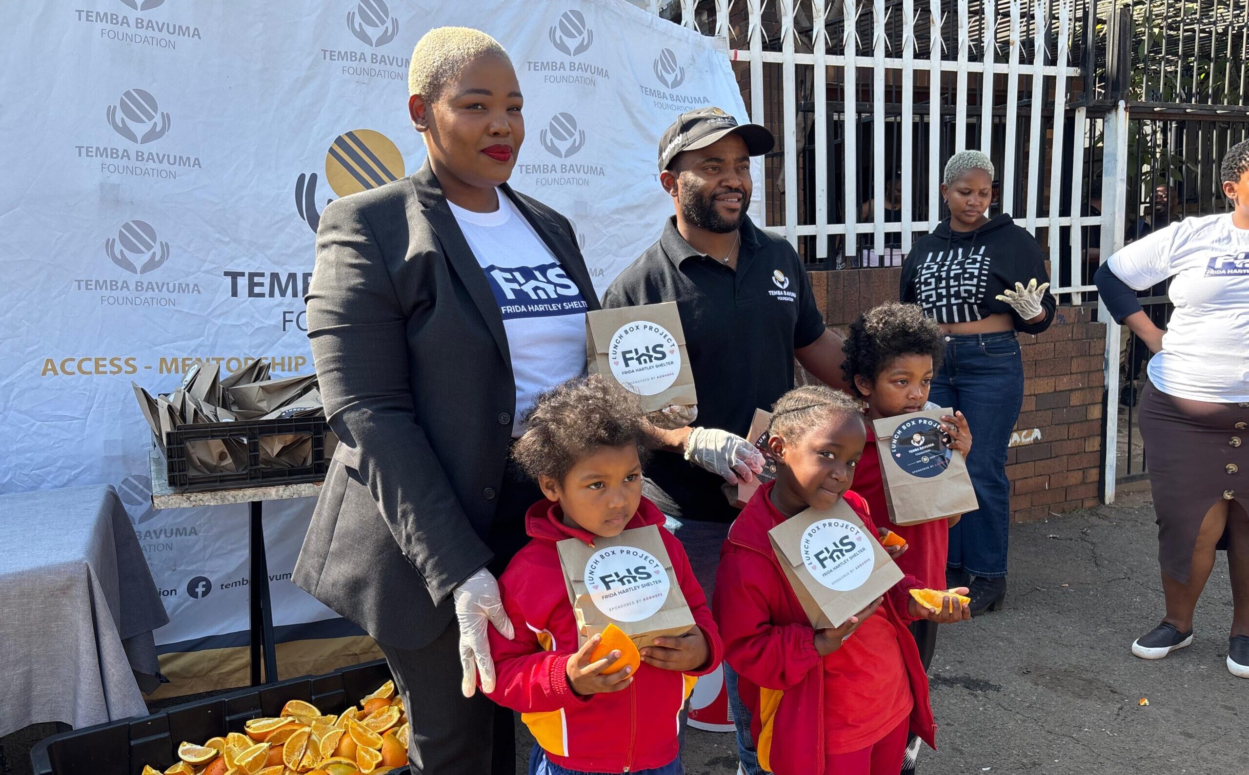 Bavuma explains food drive for children alongside Frida Hartley Shelter