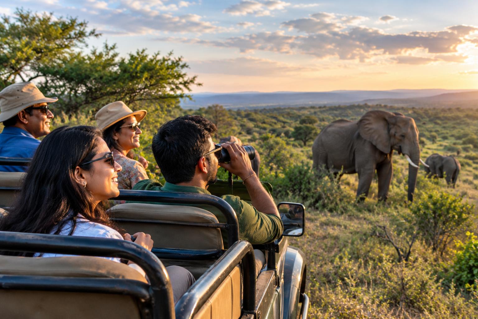 Indian travellers experiencing a South African safari